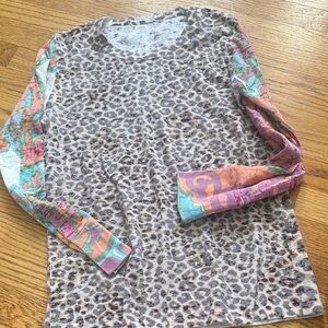 Leopard Print Long Sleeve Top with Colorful Sleeves